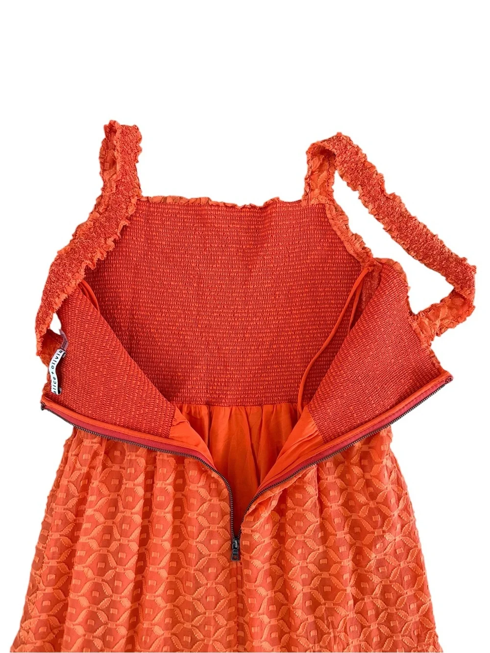 Alice + Olivia Orange Smocked Bodice Silk Blend Maxi Dress - Picture 5 of 6